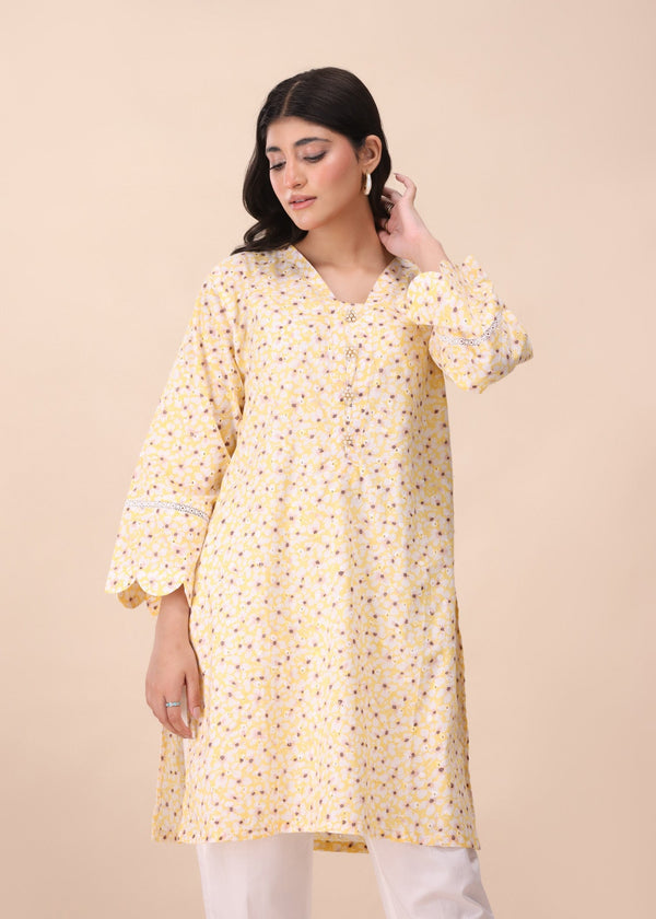 🌼 Yellow Floral Printed Straight Kurta | MHW