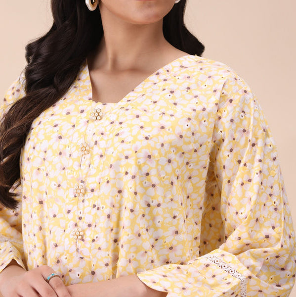 🌼 Yellow Floral Printed Straight Kurta | MHW
